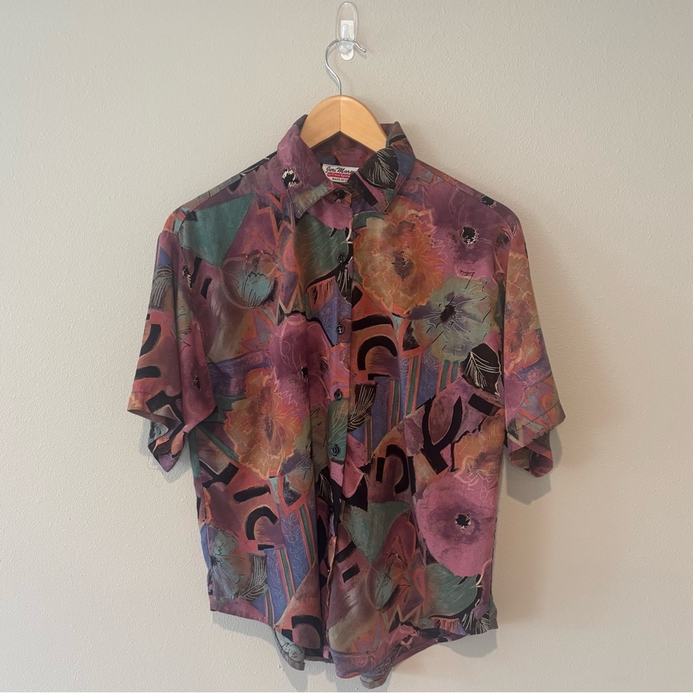 VINTAGE Women’s Jeri Marque by C’Mon Sportsman Abstract Button Up‎ Shirt Size 8